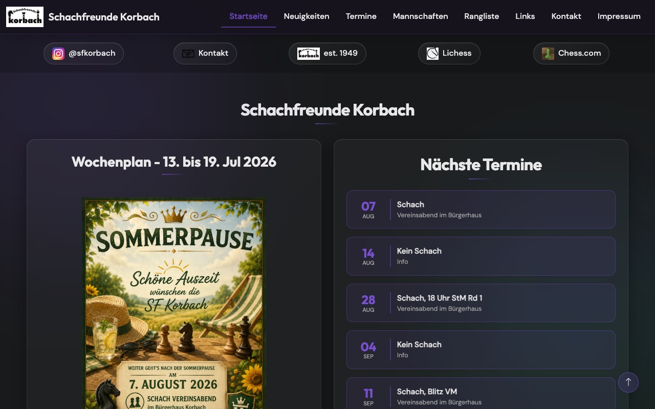 Ansicht der Website der Schachfreunde Korbach